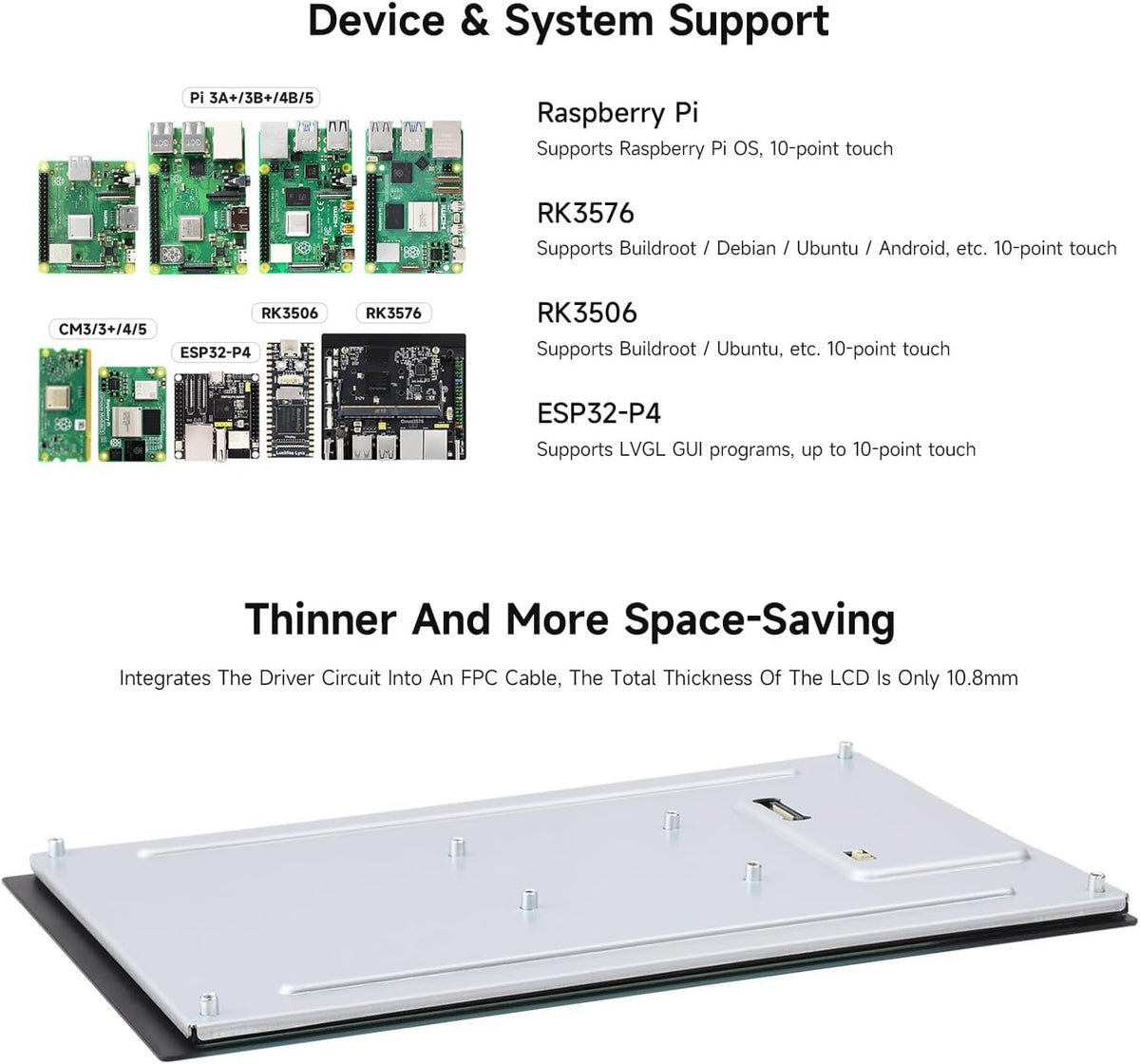 Waveshare 10,1" DSI Touchskærm, 800 x 1280, IPS-panel, Optical Bonding hærdet glas, til Raspberry Pi/RK3576/RK3506/ESP32-P4