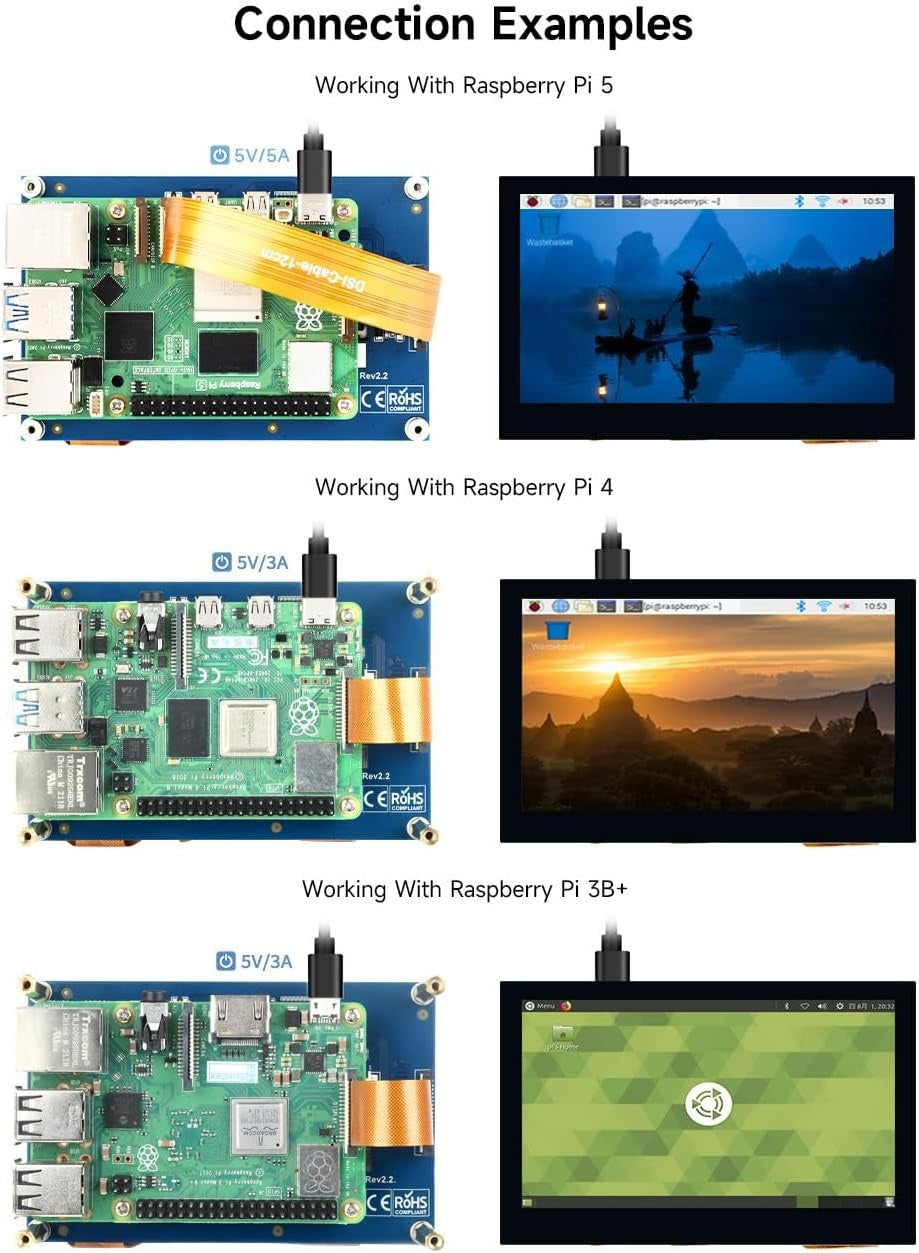 Waveshare 4,3-tommer LCD Touch-skærm til Raspberry Pi 5/4B/3B+/3A+/3B/2B/B+/A+ 800 × 480 IPS