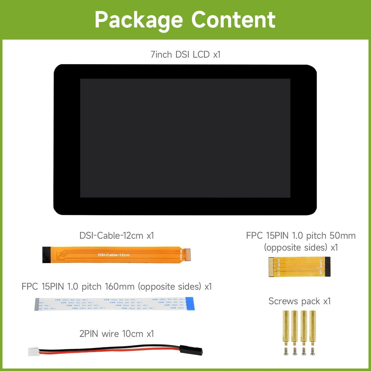 Waveshare 7-tommer touch-skærm til Raspberry Pi 5, 4B, Raspberry Pi 3B+/3B/3A+, CM3/3+/4 og VisionFive2 Core3566, 800 × 480 opløsning med DSI-interface