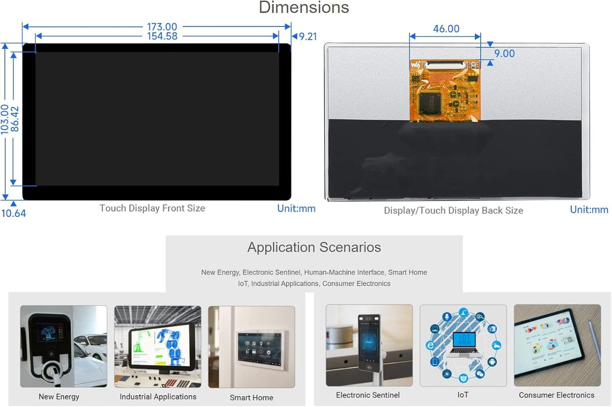 Waveshare 7-tommer HDMI Display Touch LCD 1024 x 600 IPS Skærm Understøtter Alle Versioner af Raspberry Pi Windows-skærm