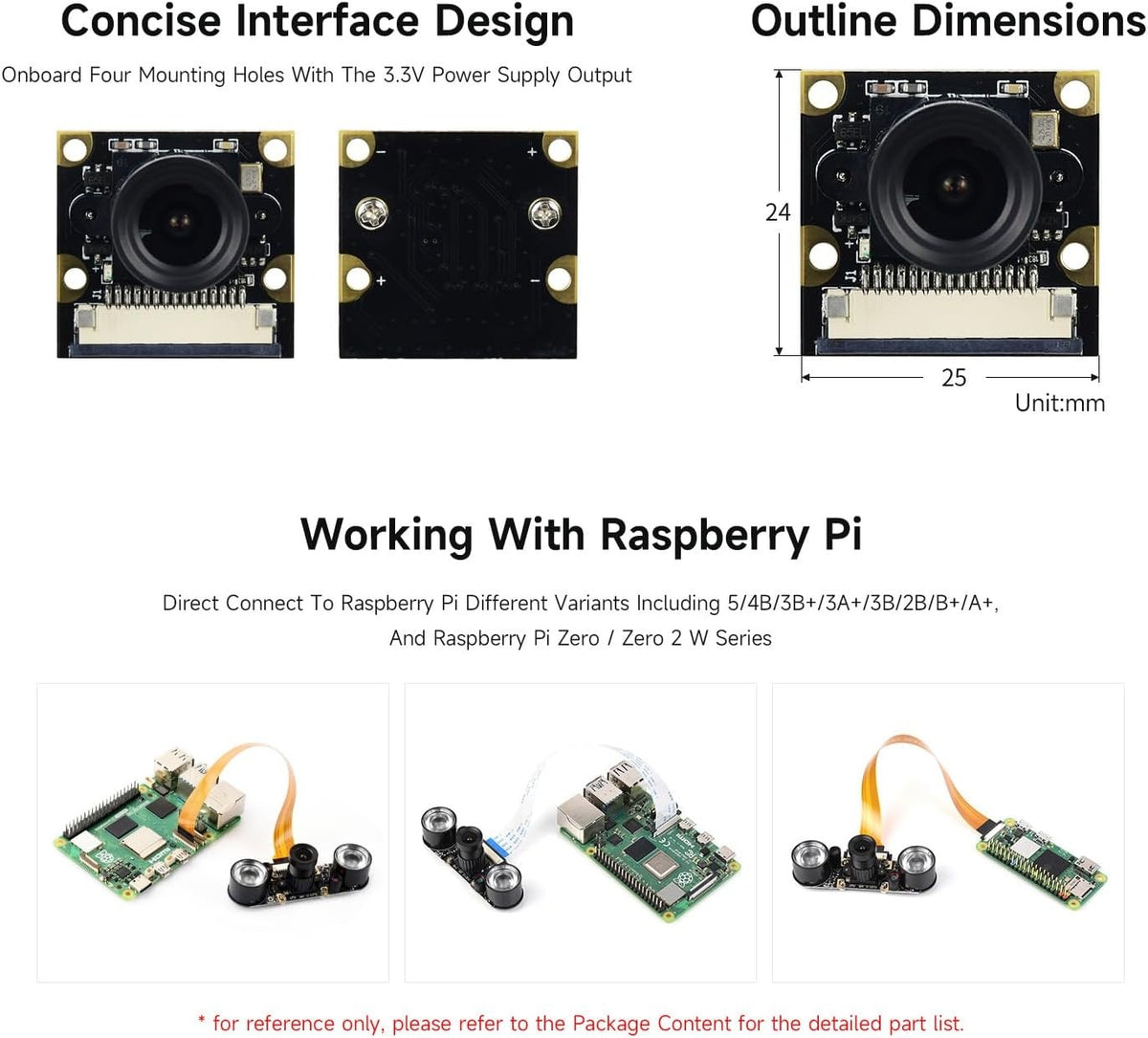 Waveshare Raspberry Pi Camera (F) 5MP OV5647 Night Vision kameramodul kit, 1080p IR-kamera med webcam-funktion til alle versioner af Raspberry Pi