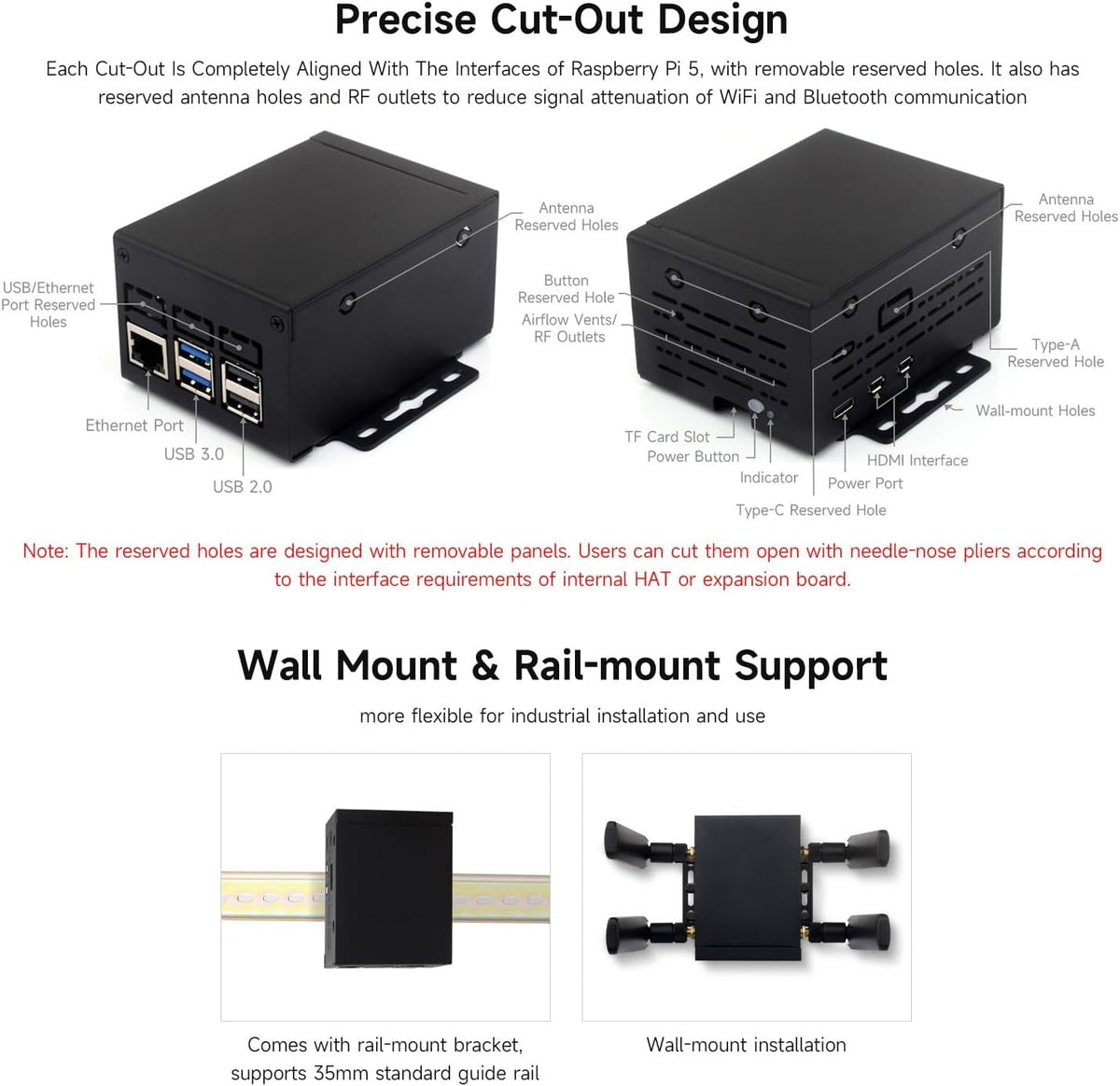 Waveshare industrielt metalkabinet (D) til Raspberry Pi 5