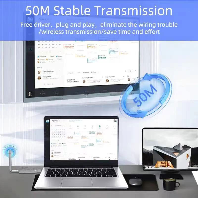 NÖRDIC Trådløs HDMI-forlænger 50m Sender/Modtager 4K HD 5G Wifi til Laptop til TV, PC, Monitor, Projektor