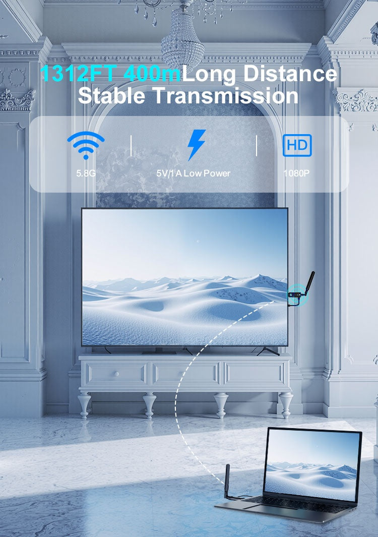 Trådløs HDMI-forlænger 5GHz 1080p 60Hz 400m