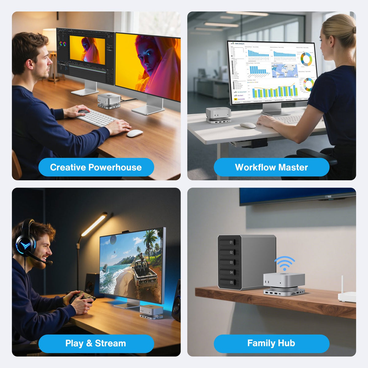 iVANKY 13-i-1 Dockingstation til Mac mini M4 & M4 Pro (2024), 4K@144Hz HDMI, 10Gbps USB
