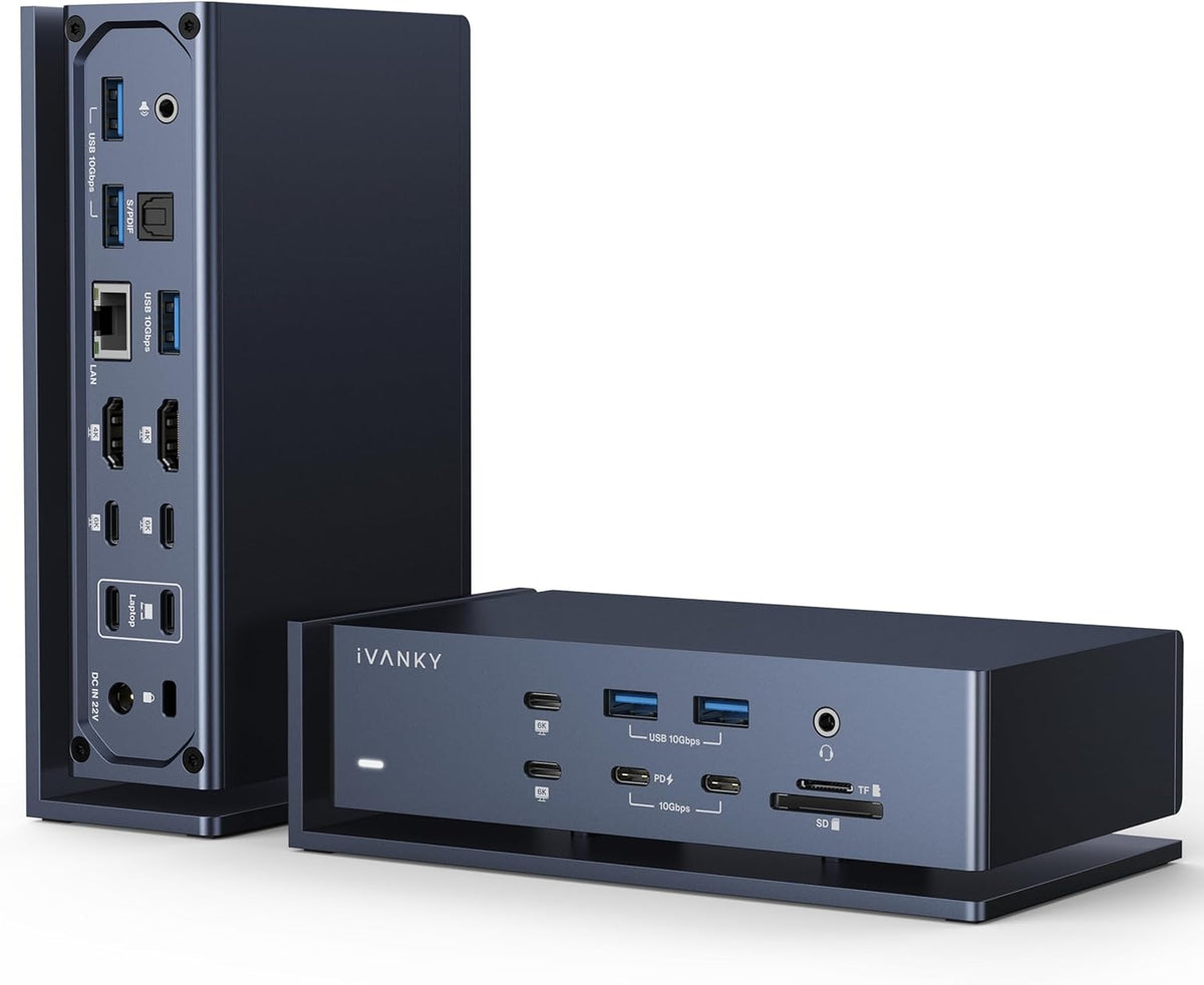 iVANKY 20-i-1 Dockingstation FusionDock Max 1, Thunderbolt 4 til Mac M1/M2/M3/M4, Fire 6K@60Hz skærme, 2x HDMI, 7x USB 10Gbps, 2.5GbE, 96W PD, SD/TF 4.0, 40G, Windows inkompatibel