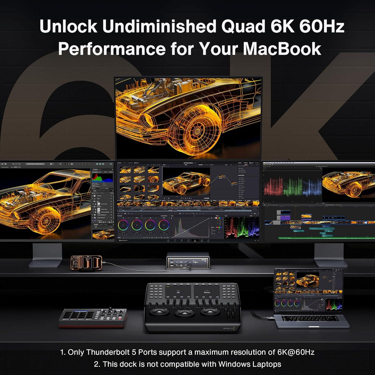 iVANKY 26-i-1 FusionDock Ultra Dual Thunderbolt 5 10GbE MacBook-dockingstation 4x6K/Triple 8K M1-M5 Pro/Max 120Gbps 240W Inkompatibel med Windows