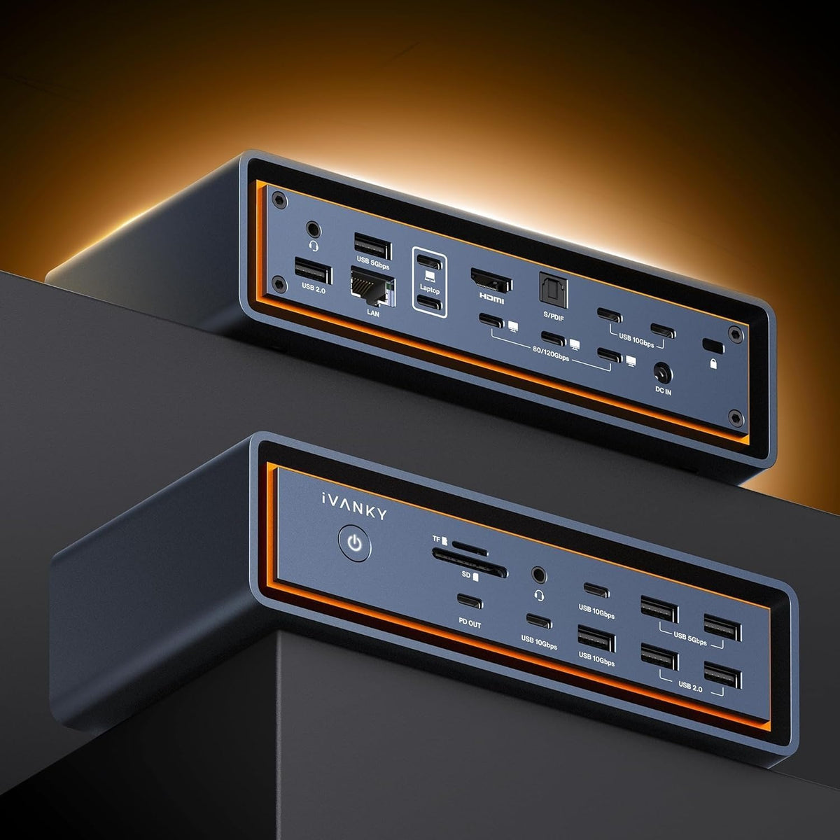 iVANKY FusionDock Max 2 Thunderbolt5 23-i-1 Dockingstation til Mac M1/M2/M3/M4/M5 Pro/Max 120Gbps Triple skærme 6K@60Hz 140W PD Windows inkompatibel
