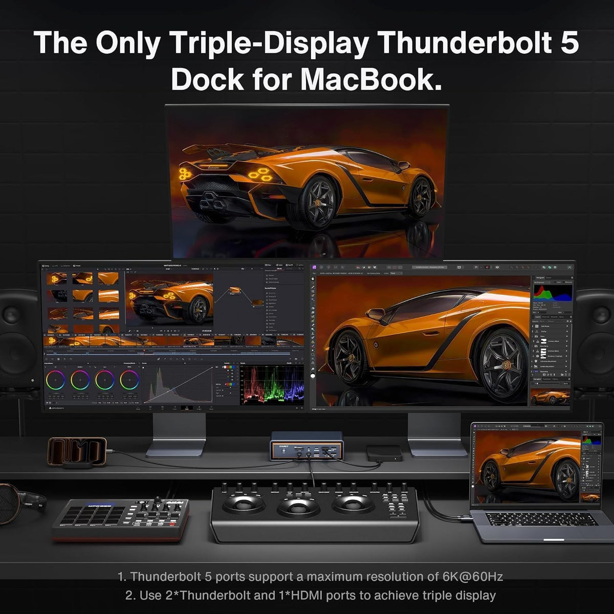 iVANKY FusionDock Max 2 Thunderbolt5 23-i-1 Dockingstation til Mac M1/M2/M3/M4/M5 Pro/Max 120Gbps Triple skærme 6K@60Hz 140W PD Windows inkompatibel