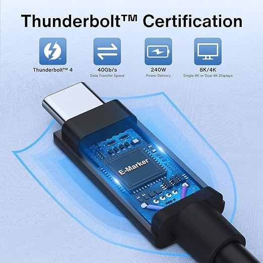 iVANKY Intel Certified Thunderbolt 4 Kabel 1,5 m 240W Opladning 40Gbps 8K Skærm USB-C til USB-C